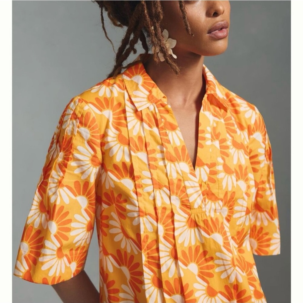 Anthropologie Orange & White Floral Button-Up Dress - Picture 7 of 7